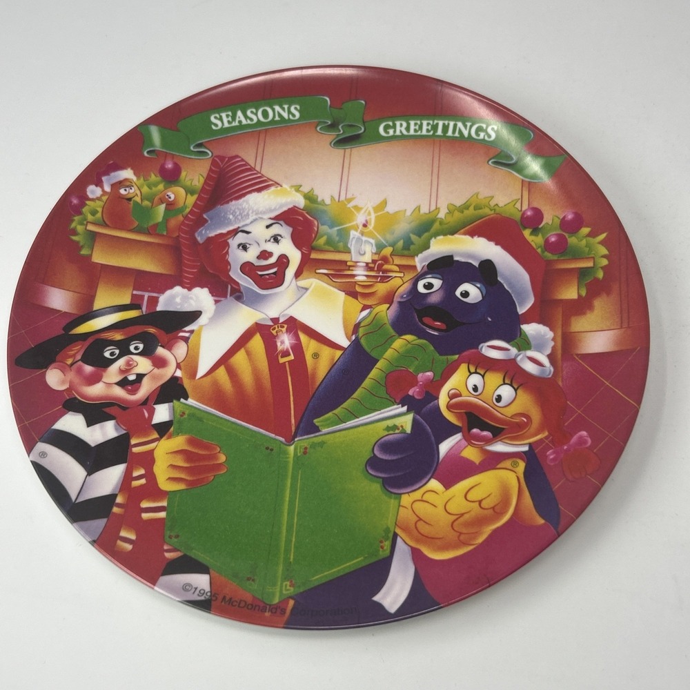 Vintage McDonalds Christmas Plate 1995 Seasons Greetings Grimace Ronald